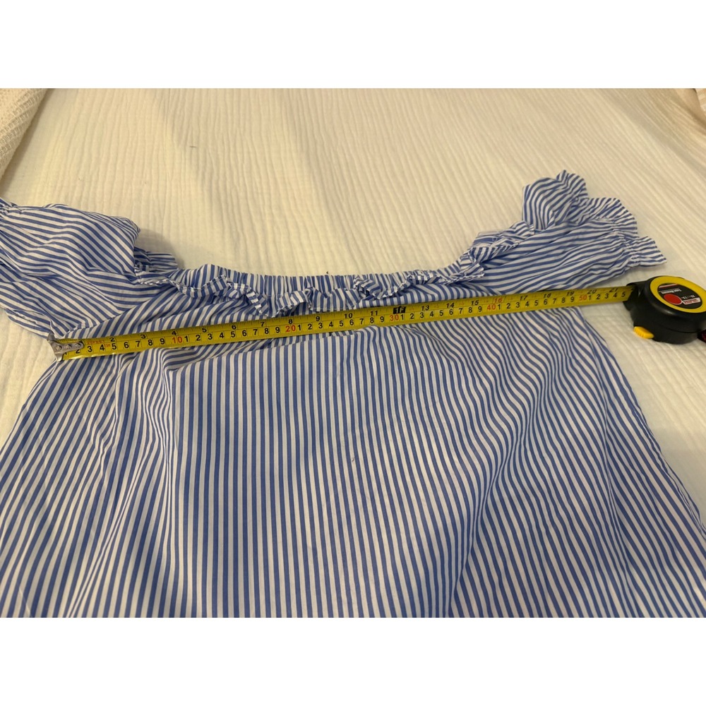 Vineyard Vines for Target Blue White Striped Off Shoulder Ruffle Bardot Top M - Picture 5 of 6